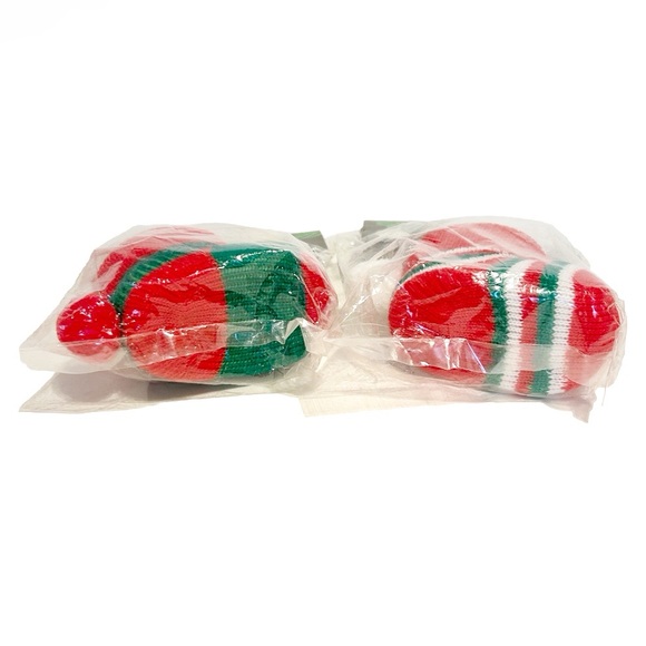 Vintage 1984 Knit Stocking Fillable Christmas Tree Ornaments Holiday Green Red - Picture 12 of 12